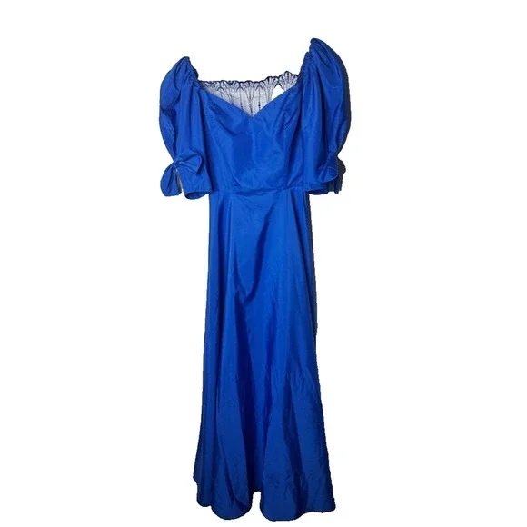 Vintage 1980's ILGWU Blue Evening Gown Prom Dress Sweeping Prairie Puff Sleeve - Picture 11 of 12